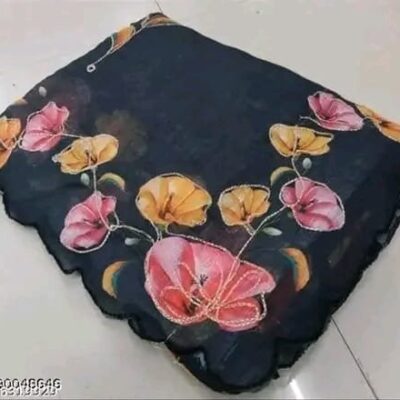 Linen Leheriya Digital Printed Handwork Saree