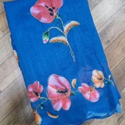 Linen Leheriya Digital Printed Handwork Saree