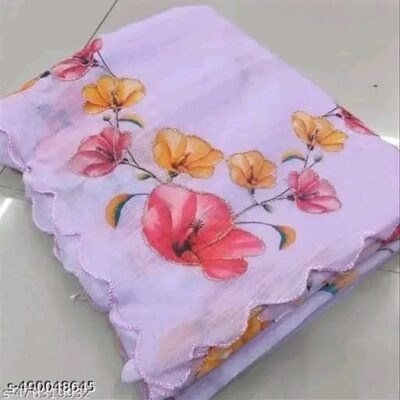 Linen Leheriya Digital Printed Handwork Saree