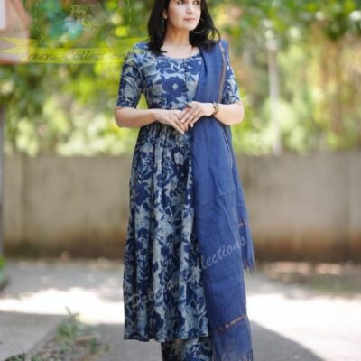 Floral Mist Indigo Anarkali Kurta Set