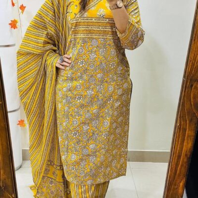 FloraFest Block Printed Kurta Set With Dupatta