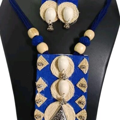 TerraThreads Handcrafted Jute and White Shell Necklace Set