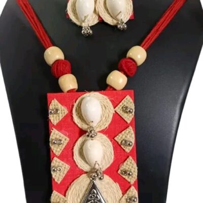 TerraThreads Handcrafted Jute and White Shell Necklace Set