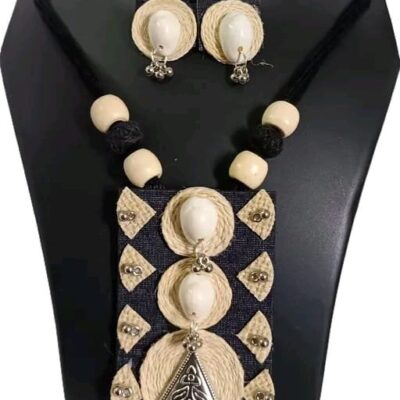 TerraThreads Handcrafted Jute and White Shell Necklace Set