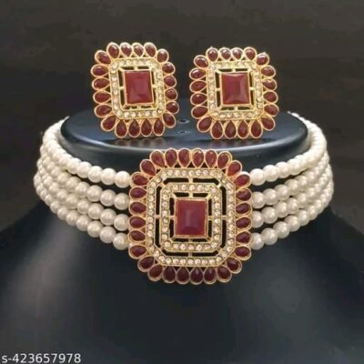 Heer Elegance Alloy Gold Plated Choker and Earring Set
