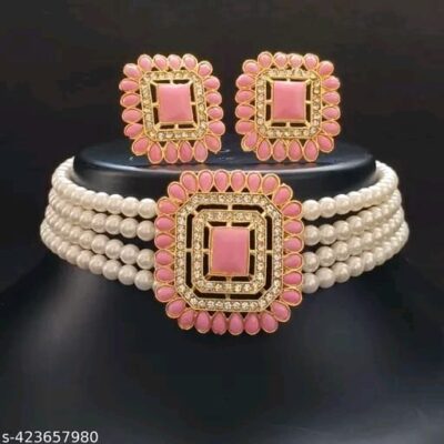 Heer Elegance Alloy Gold Plated Choker and Earring Set