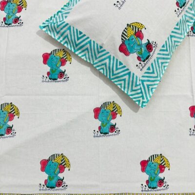 Kids Kraft Handblock Printed Single Bedsheet Set