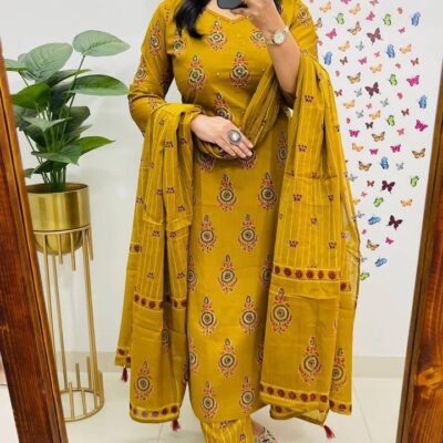 Gracestitch Cotton Kurti Set With Dupatta