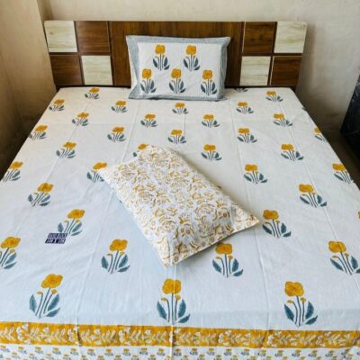 Dreamloom Handblock Printed Cotton Double Bedsheet Set