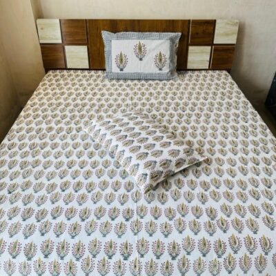 Dreamloom Handblock Printed Cotton Double Bedsheet Set