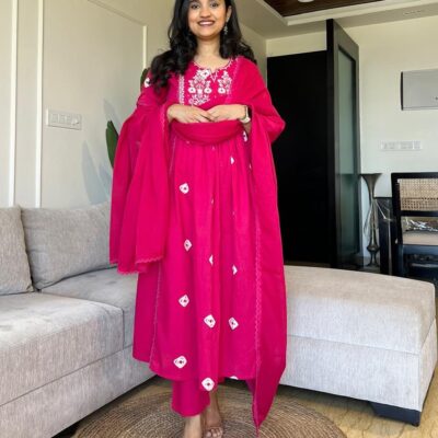 Flare & Flow Embroidered Cotton Kurta Set With Dupatta