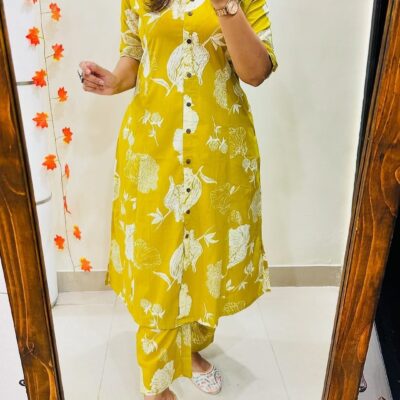 PetalCharm A-Line Cotton Kurti Palazzo Set