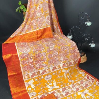 SilkSutram Kalamkari Mangalgiri Silk Saree