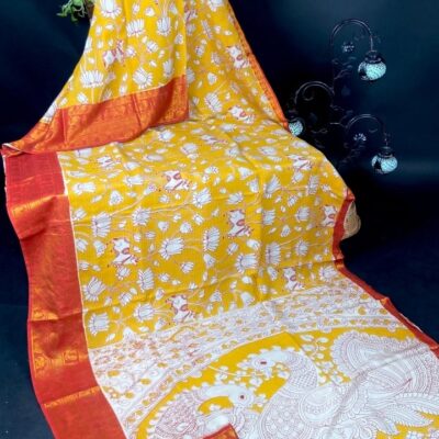 SilkSutram Kalamkari Mangalgiri Silk Saree
