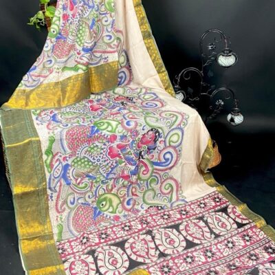SilkSutram Kalamkari Mangalgiri Silk Saree