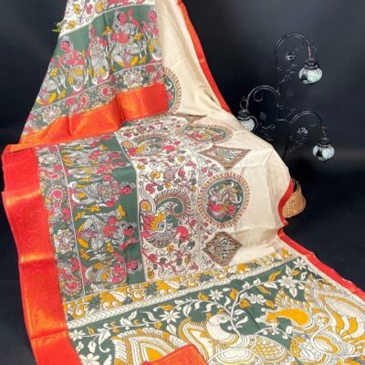 SilkSutram Kalamkari Mangalgiri Silk Saree