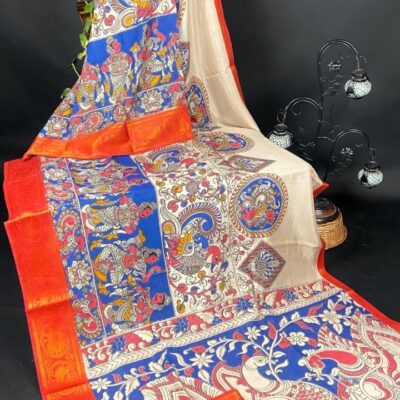 SilkSutram Kalamkari Mangalgiri Silk Saree