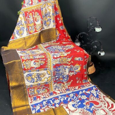 SilkSutram Kalamkari Mangalgiri Silk Saree