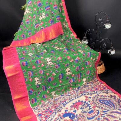 SilkSutram Kalamkari Mangalgiri Silk Saree