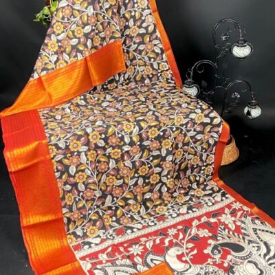 SilkSutram Kalamkari Mangalgiri Silk Saree