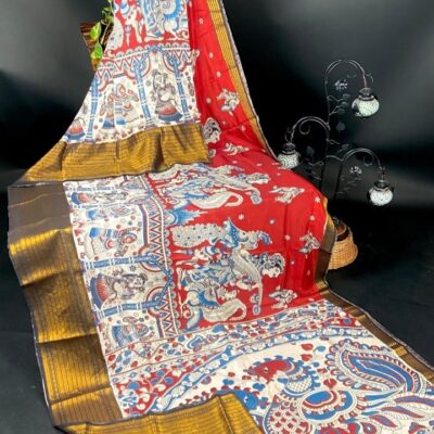SilkSutram Kalamkari Mangalgiri Silk Saree
