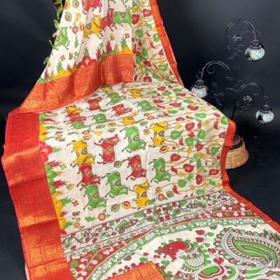 SilkSutram Kalamkari Mangalgiri Silk Saree