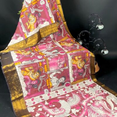 SilkSutram Kalamkari Mangalgiri Silk Saree