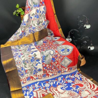 SilkSutram Kalamkari Mangalgiri Silk Saree