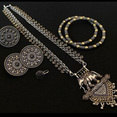 Zavira Dual-Tone Pendant Combo Jewellery Set