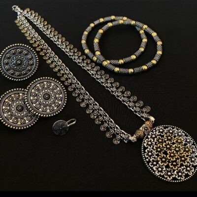 Zavira Dual-Tone Pendant Combo Jewellery Set