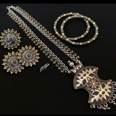 Zavira Dual-Tone Pendant Combo Jewellery Set