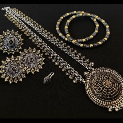 Zavira Dual-Tone Pendant Combo Jewellery Set