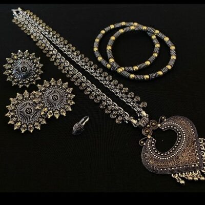 Zavira Dual-Tone Pendant Combo Jewellery Set
