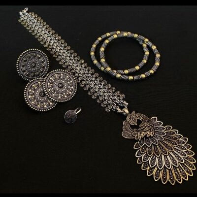 Zavira Dual-Tone Pendant Combo Jewellery Set