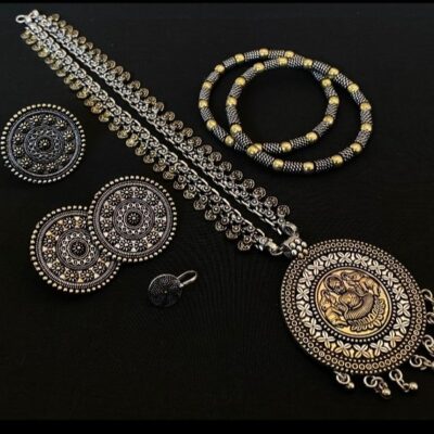 Zavira Dual-Tone Pendant Combo Jewellery Set