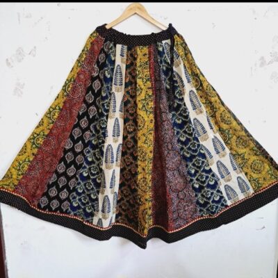 Rangriti Flare Ajrakh Natural Print Kali Skirt