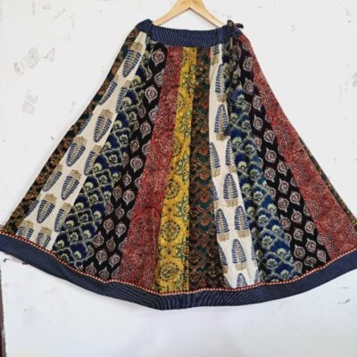 Rangriti Flare Ajrakh Natural Print Kali Skirt