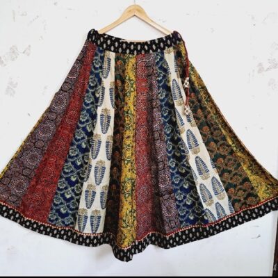 Rangriti Flare Ajrakh Natural Print Kali Skirt