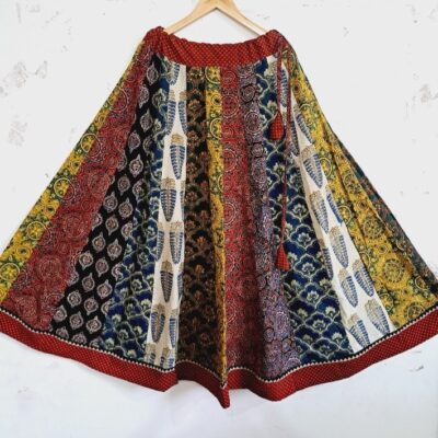 Rangriti Flare Ajrakh Natural Print Kali Skirt