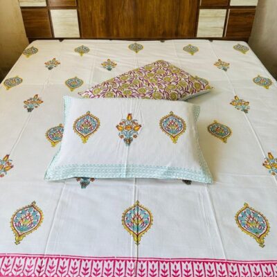 Royal Weaves Handblock Printed Cotton Double Bedsheet Set