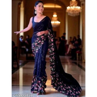 Saanvi - Embroidered Saree In Georgette Silk