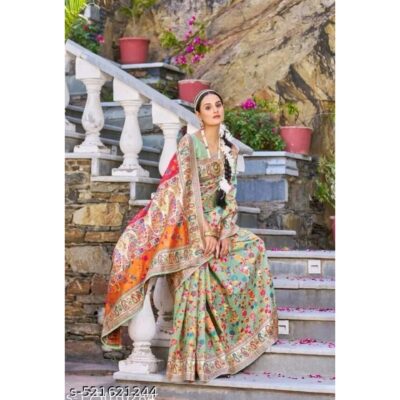 Virsa - Pashmina Silk Saree With Gold Zari Work