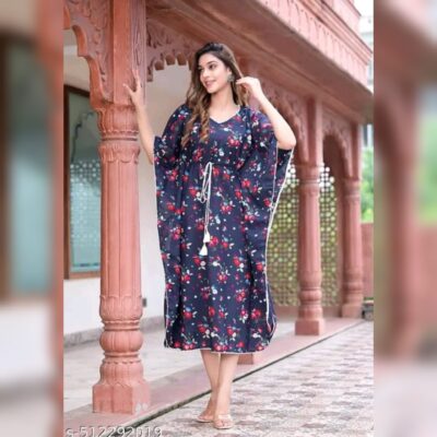 BohoVibe - Floral V-Neck Kaftan In Rayon