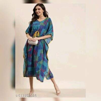 BohoVibe - Floral V-Neck Kaftan In Rayon