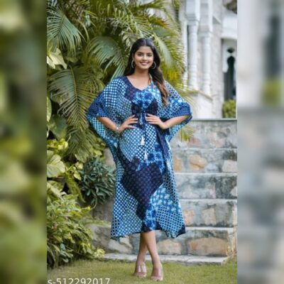 BohoVibe - Floral V-Neck Kaftan In Rayon