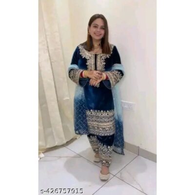 Noor- Velvet Embroidered Party Wear Suit Set