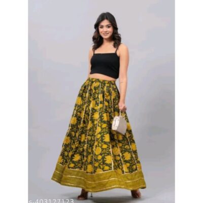 FolkTouch- Flared Ethnic Skirt in Rayon