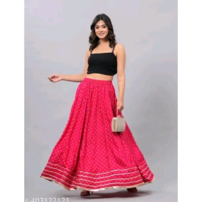 FolkTouch- Flared Ethnic Skirt in Rayon