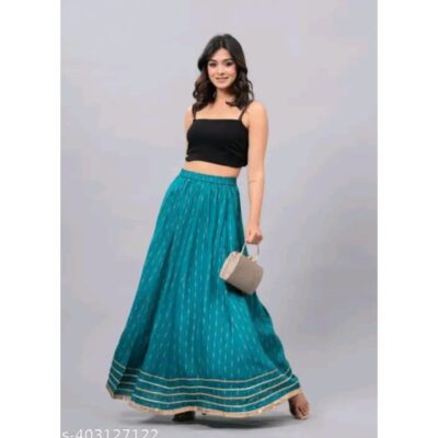 FolkTouch- Flared Ethnic Skirt in Rayon