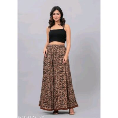 FolkTouch- Flared Ethnic Skirt in Rayon